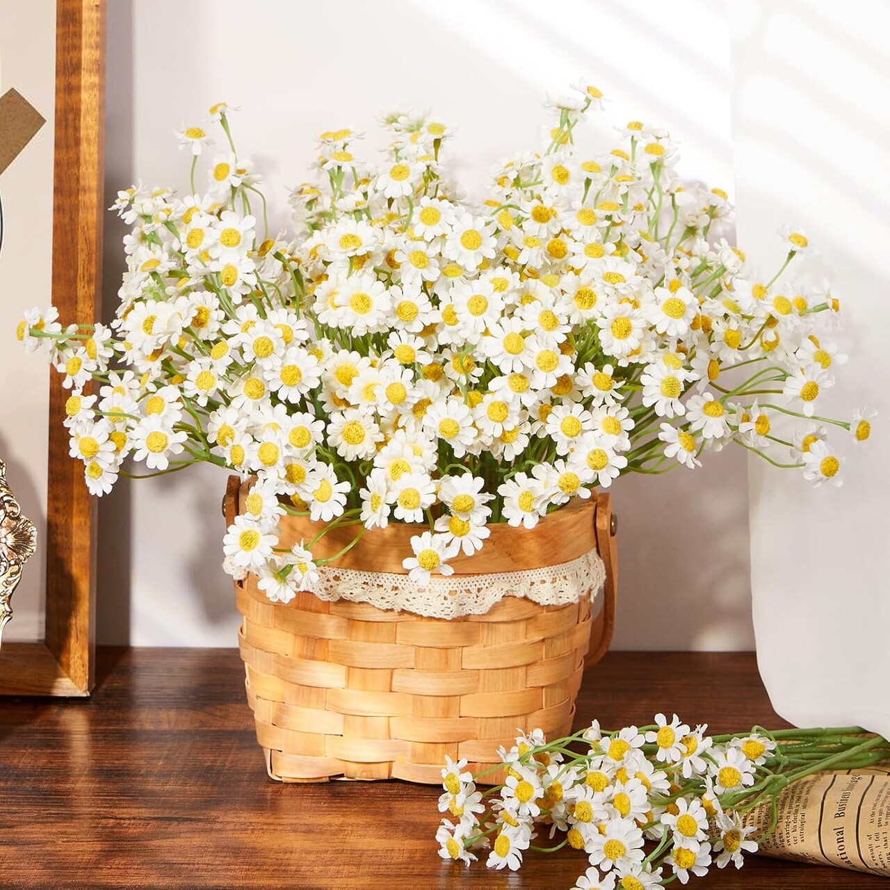 Artificial Daisy Flowers Small Daisy Flowers Bouquet 24Pcs, Arrangements for Wedding, Vase Centerpiece Table Decorations, DIY Home Party (not Include Basket)